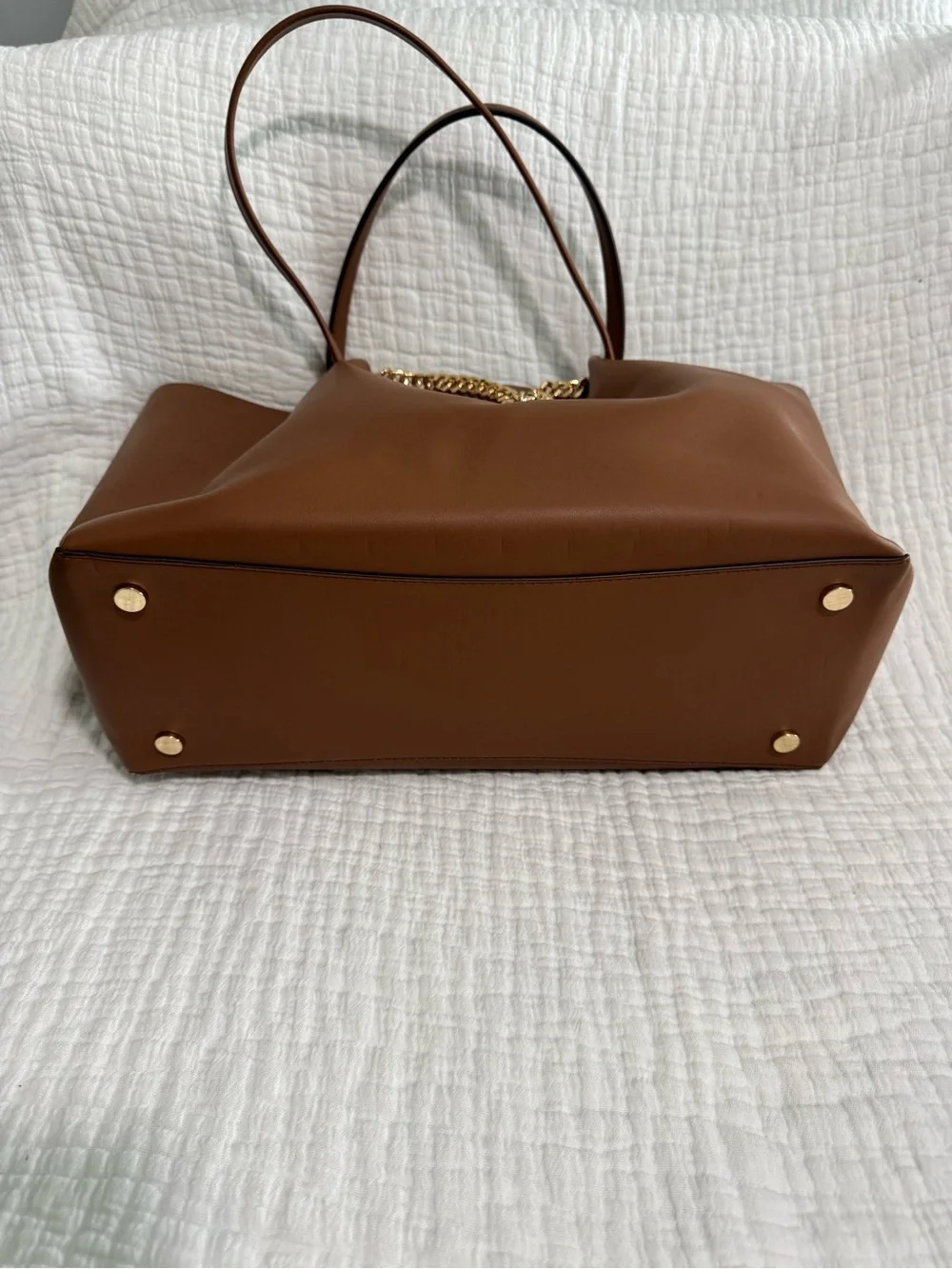 Michael Kors Zena Brown Tote with Gold Chain Detail - Picture 3 of 8
